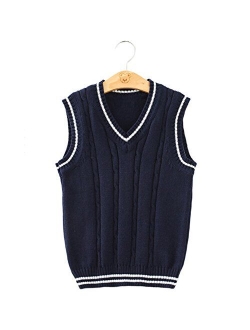 Men Women Knitted Cotton V-Neck Vest JK Uniform Pullover Sleeveless Sweater School Cardigan