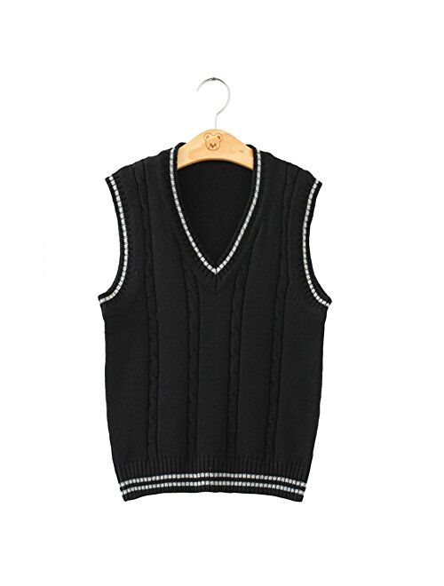 Men Women Knitted Cotton V-Neck Vest JK Uniform Pullover Sleeveless Sweater School Cardigan