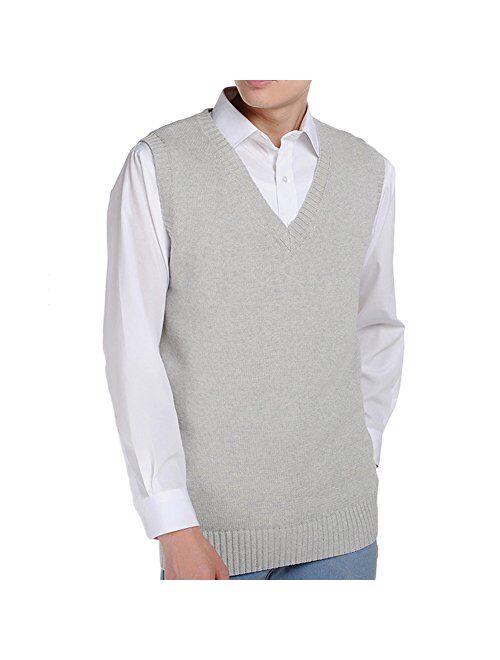 Men Women Knitted Cotton V-Neck Vest JK Uniform Pullover Sleeveless Sweater School Cardigan