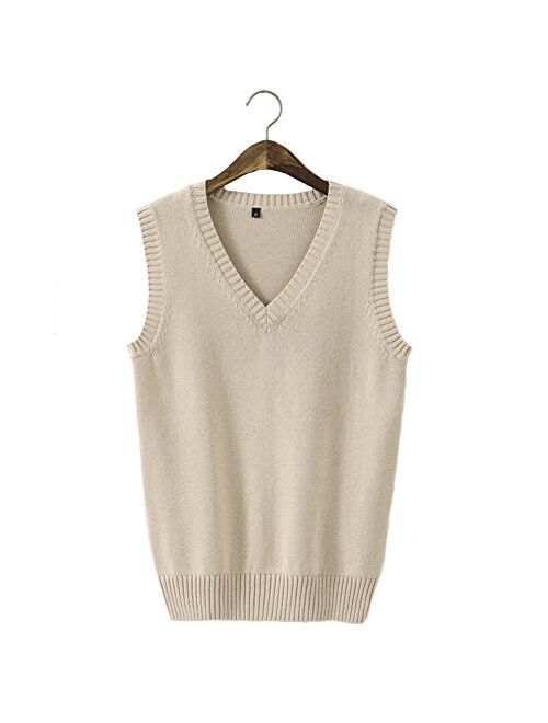 Men Women Knitted Cotton V-Neck Vest JK Uniform Pullover Sleeveless Sweater School Cardigan