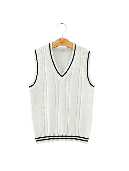 Men Women Knitted Cotton V-Neck Vest JK Uniform Pullover Sleeveless Sweater School Cardigan