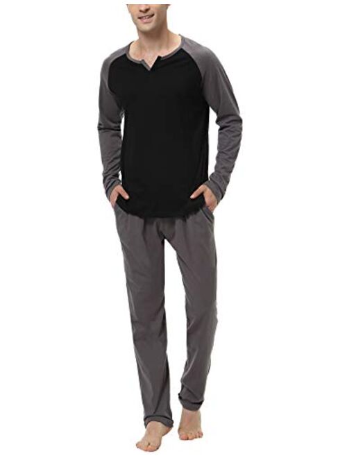 Aiboria Men's Pajamas Set Cotton Long Sleeve Top and Pants Soft Sleepwear Lounge Set