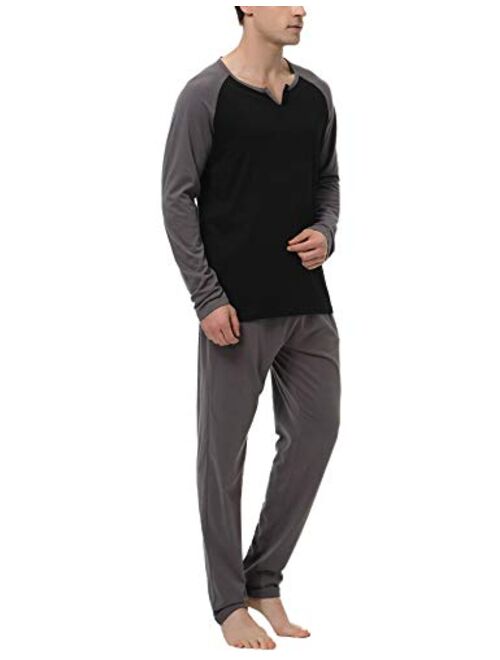 Aiboria Men's Pajamas Set Cotton Long Sleeve Top and Pants Soft Sleepwear Lounge Set