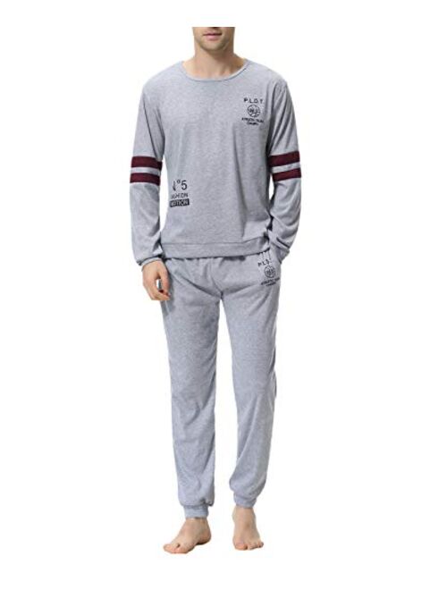 Aiboria Men's Pajamas Set Cotton Long Sleeve Top and Pants Soft Sleepwear Lounge Set