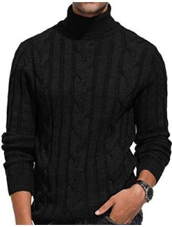 Men's Casual Turtleneck Sweaters Cable Knit Thermal Pullover Sweater