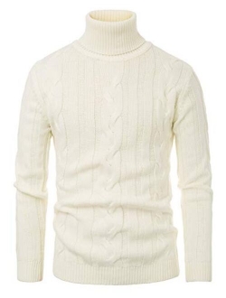 Men's Casual Turtleneck Sweaters Cable Knit Thermal Pullover Sweater