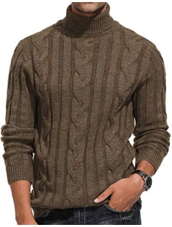 Men's Casual Turtleneck Sweaters Cable Knit Thermal Pullover Sweater