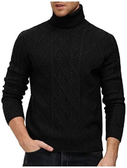 Men's Casual Turtleneck Sweaters Cable Knit Thermal Pullover Sweater