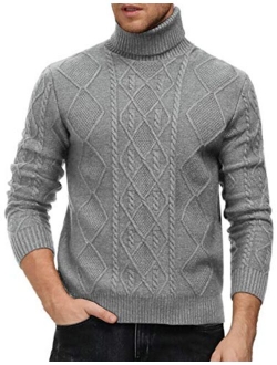 Men's Casual Turtleneck Sweaters Cable Knit Thermal Pullover Sweater