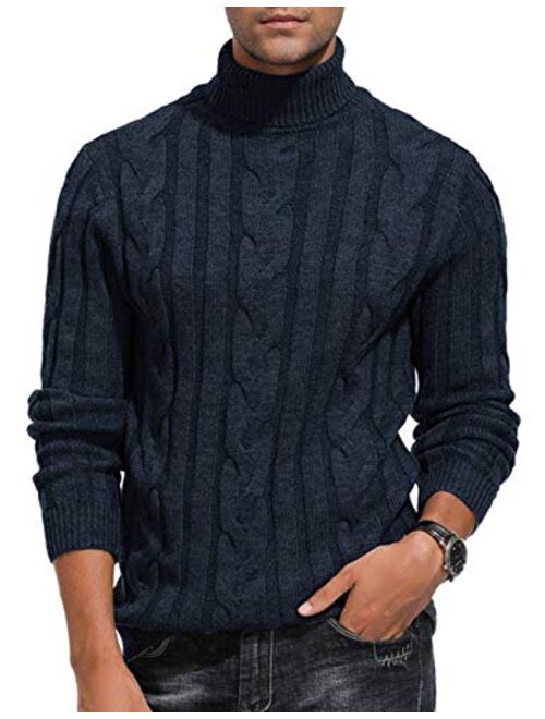 PJ PAUL JONES Men's Casual Turtleneck Sweaters Cable Knit Thermal Pullover Sweater