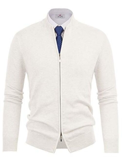 Mens Casual 2-way Zip Cardingan Sweater Stand Collar Full-Zip Sweater Jacket