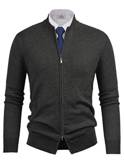 Mens Casual 2-way Zip Cardingan Sweater Stand Collar Full-Zip Sweater Jacket