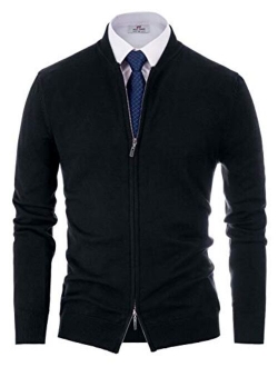 Mens Casual 2-way Zip Cardingan Sweater Stand Collar Full-Zip Sweater Jacket