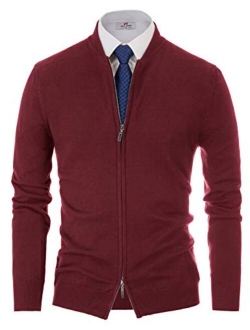 Mens Casual 2-way Zip Cardingan Sweater Stand Collar Full-Zip Sweater Jacket