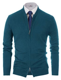 Mens Casual 2-way Zip Cardingan Sweater Stand Collar Full-Zip Sweater Jacket