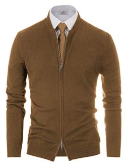 Mens Casual 2-way Zip Cardingan Sweater Stand Collar Full-Zip Sweater Jacket