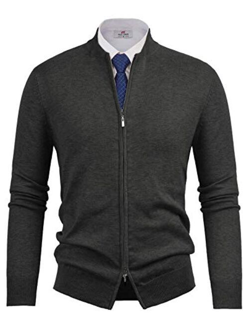 PJ PAUL JONES Mens Casual 2-way Zip Cardingan Sweater Stand Collar Full-Zip Sweater Jacket