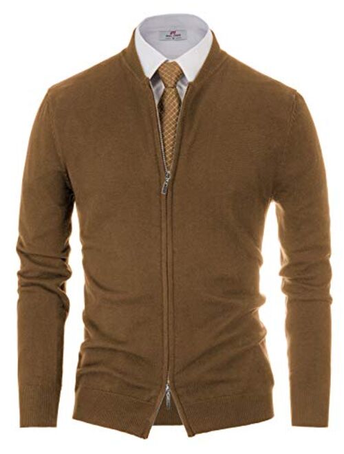 PJ PAUL JONES Mens Casual 2-way Zip Cardingan Sweater Stand Collar Full-Zip Sweater Jacket