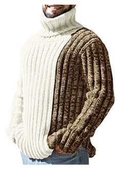 Mens Sweaters Turtleneck Cable Knitted Pullover Long Sleeve Slim Fit Chunky Casual Fall Winter Warm Cardigans