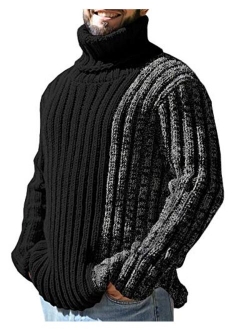 Mens Sweaters Turtleneck Cable Knitted Pullover Long Sleeve Slim Fit Chunky Casual Fall Winter Warm Cardigans