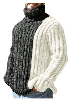 Mens Sweaters Turtleneck Cable Knitted Pullover Long Sleeve Slim Fit Chunky Casual Fall Winter Warm Cardigans