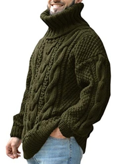 Mens Sweaters Turtleneck Cable Knitted Pullover Long Sleeve Slim Fit Chunky Casual Fall Winter Warm Cardigans