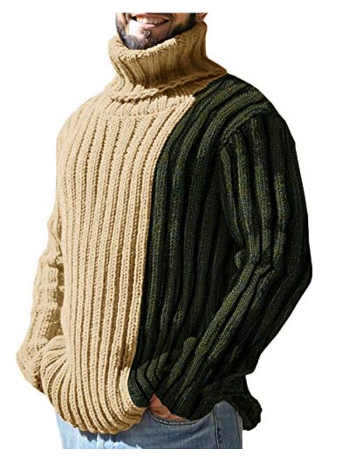 Mens Sweaters Turtleneck Cable Knitted Pullover Long Sleeve Slim Fit Chunky Casual Fall Winter Warm Cardigans