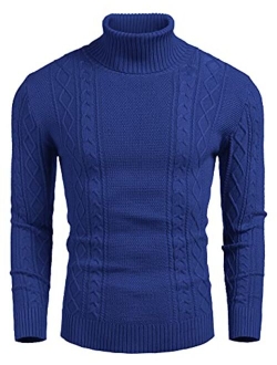 Men's Slim fit Turtleneck Sweater Casual Cable Knitted Pullover Sweaters