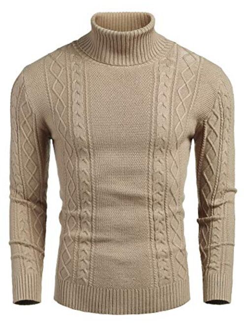 COOFANDY Men's Slim fit Turtleneck Sweater Casual Cable Knitted Pullover Sweaters