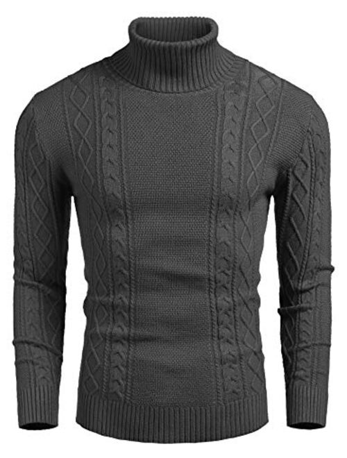 COOFANDY Men's Slim fit Turtleneck Sweater Casual Cable Knitted Pullover Sweaters