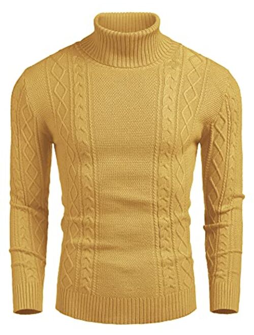 COOFANDY Men's Slim fit Turtleneck Sweater Casual Cable Knitted Pullover Sweaters