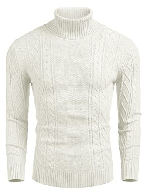 COOFANDY Men's Slim fit Turtleneck Sweater Casual Cable Knitted Pullover Sweaters