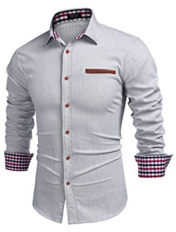 Men's Casual Dress Shirt Button Down Shirts Long-Sleeve Denim Work Shirt