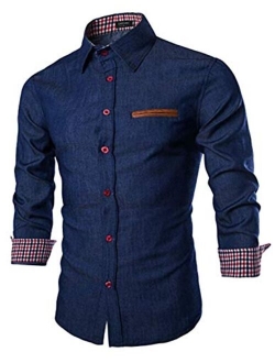 Men's Casual Dress Shirt Button Down Shirts Long-Sleeve Denim Work Shirt