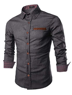 Men's Casual Dress Shirt Button Down Shirts Long-Sleeve Denim Work Shirt