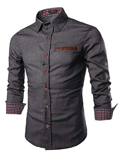 COOFANDY Men's Casual Dress Shirt Button Down Shirts Long-Sleeve Denim Work Shirt