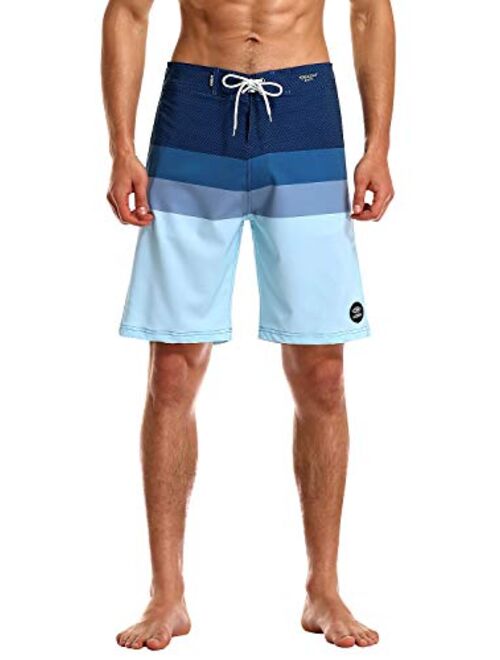 AXESEA Mens Swim Trunks Quick Dry Surf Long Elastic with Pockets Swimwear Bathing Suits No Mesh Lining