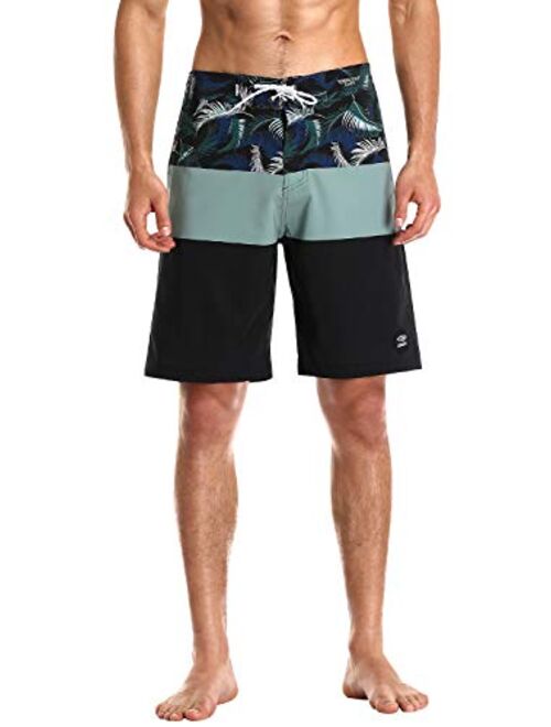 AXESEA Mens Swim Trunks Quick Dry Surf Long Elastic with Pockets Swimwear Bathing Suits No Mesh Lining