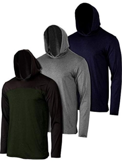 3 Pack: Mens Dry Fit Moisture Wicking Long Sleeve Active Athletic Hoodie Pullover Sweatshirt