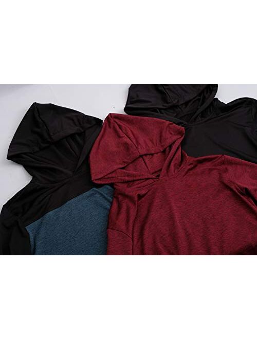 3 Pack: Mens Dry Fit Moisture Wicking Long Sleeve Active Athletic Hoodie Pullover Sweatshirt