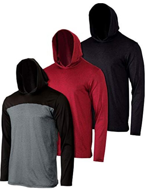 3 Pack: Mens Dry Fit Moisture Wicking Long Sleeve Active Athletic Hoodie Pullover Sweatshirt