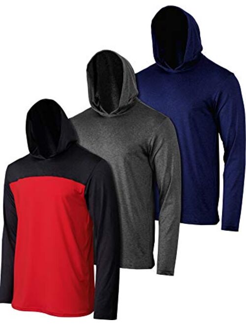 3 Pack: Mens Dry Fit Moisture Wicking Long Sleeve Active Athletic Hoodie Pullover Sweatshirt