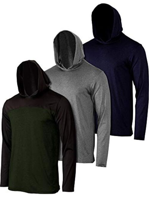 3 Pack: Mens Dry Fit Moisture Wicking Long Sleeve Active Athletic Hoodie Pullover Sweatshirt