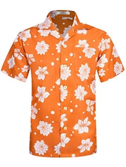 ELETOP Men's Hawaiian Shirt Short Sleeve Aloha Shirts Beach Party Floral Print Casual Shirts L2