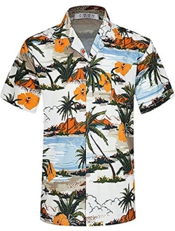 ELETOP Men's Hawaiian Shirt Short Sleeve Aloha Shirts Beach Party Floral Print Casual Shirts L2