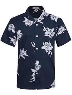 ELETOP Men's Hawaiian Shirt Short Sleeve Aloha Shirts Beach Party Floral Print Casual Shirts L2