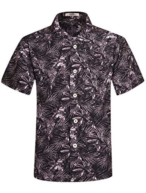 ELETOP Men's Hawaiian Shirt Short Sleeve Aloha Shirts Beach Party Floral Print Casual Shirts L2