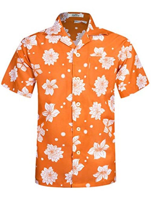 ELETOP Men's Hawaiian Shirt Short Sleeve Aloha Shirts Beach Party Floral Print Casual Shirts L2