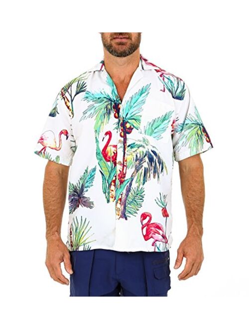 UZZI Men's Hawaiian Casual Button Down Short Sleeve Beach Surf Aloha Party Shirt