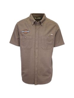 Harley-Davidson Men's Brown Skull Flags S/S Woven Shirt S20